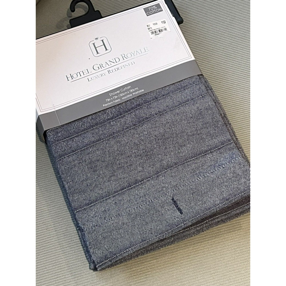 New Hotel Grand Royale Ambrosia Navy Fabric Luxury Shower Curtain Cotton Blend